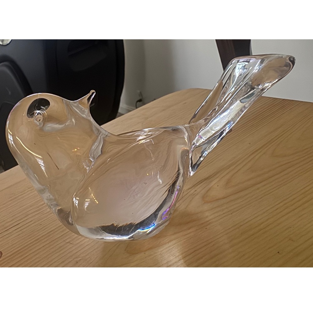 Vintage Marcolin Sweden Hand Blown Clear Art Glass Bird  Minimalist Sculpture 6"
